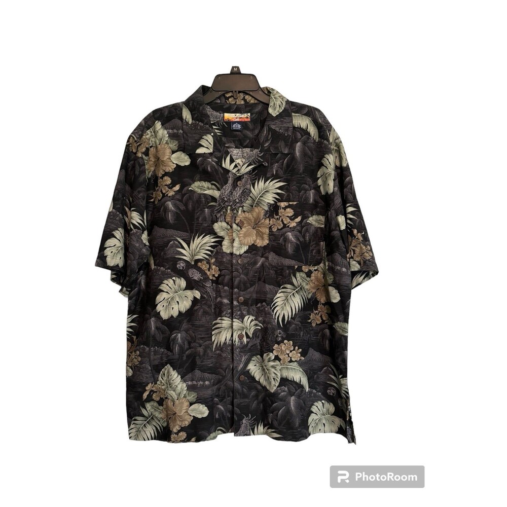 HAVANA JACKS‎ CAFE  100% Silk Palm Tree Pattern Button Down Shirt Men's Size XL
